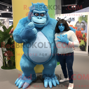 Cyan Gorilla maskot kostume...