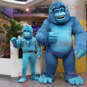 Cyan Gorilla mascot costume...