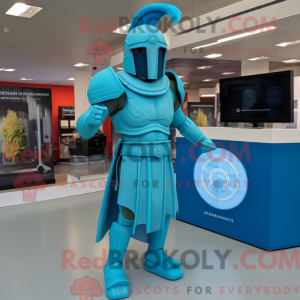 Cyan Spartan Soldier mascot...