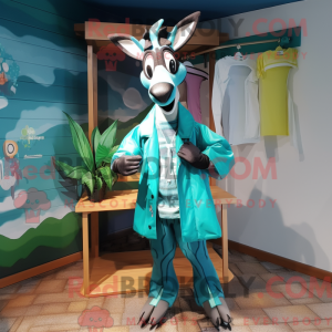 Teal Okapi mascot costume...