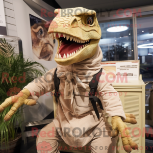 Beige Allosaurus maskot...
