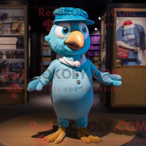 Cyan Pigeon mascot costume...