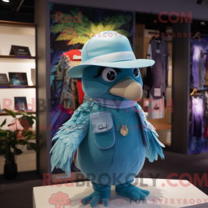 Cyan Pigeon mascot costume...