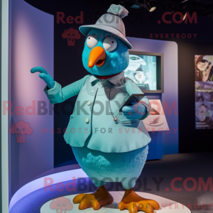 Cyan Pigeon mascot costume...