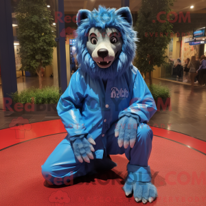 Blå varulv maskot kostume...