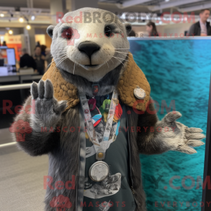 Silver Otter mascot costume...