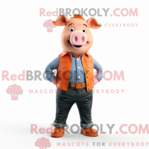 Orange Pig maskot kostume...