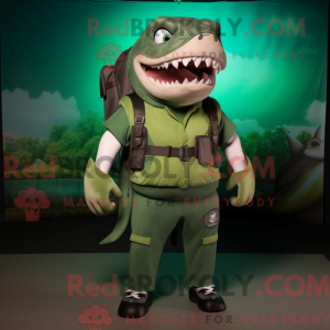 Grøn Megalodon maskot...