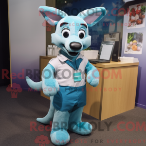 Cyan Dingo mascot costume...