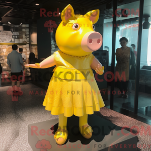 Yellow Pig mascot costume...