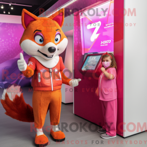 Magenta Fox mascot costume...