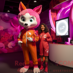 Magenta Fox mascot costume...