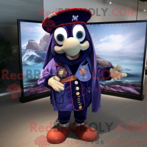 Navy Plum mascot costume...