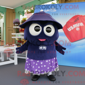 Navy Plum mascot costume...