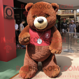 Maroon Teddy Bear mascot...