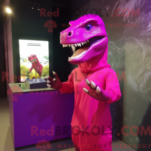 Magenta T Rex mascot...