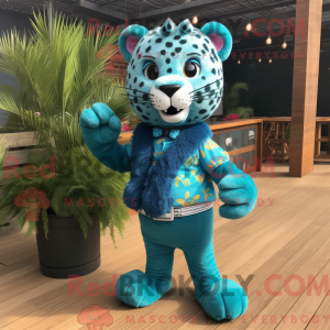 Teal Leopard mascot costume...