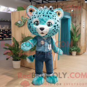 Teal Leopard mascot costume...