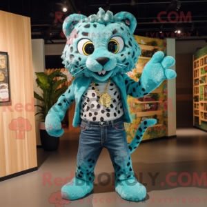 Teal Leopard mascot costume...