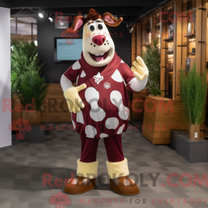 Maroon Holstein Cow maskot...