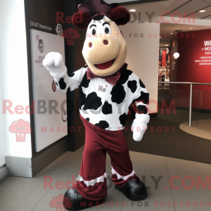 Maroon Holstein Cow mascot...