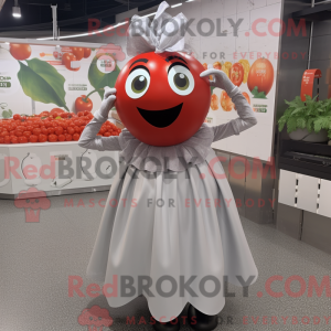 Sølv tomatmaskotdraktfigur...