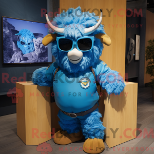 Blå Bison maskot kostume...