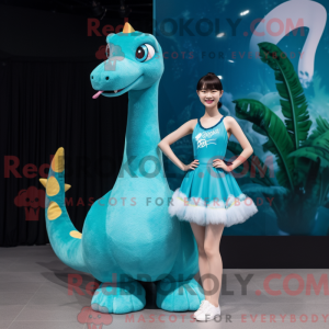 Cyan Brachiosaurus maskot...
