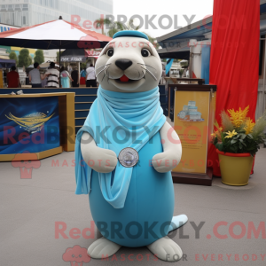 Sky Blue Sea Lion mascot...