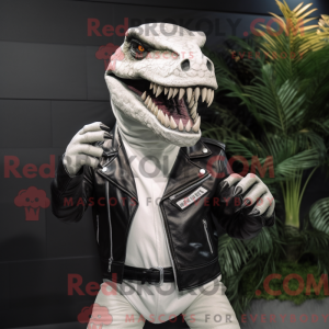 Hvid T Rex maskot kostume...