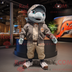 Gray Salmon mascot costume...