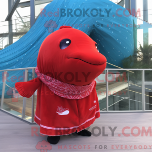 Red Narwhal mascot costume...