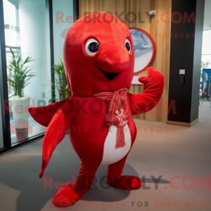 Red Narwhal mascot costume...
