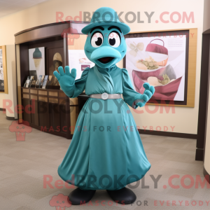 Teal Plum mascot costume...