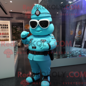 Cyan Soldier maskot kostume...