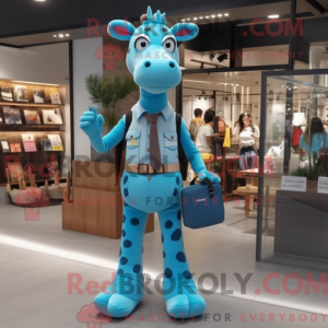 Cyan Giraffe mascot costume...