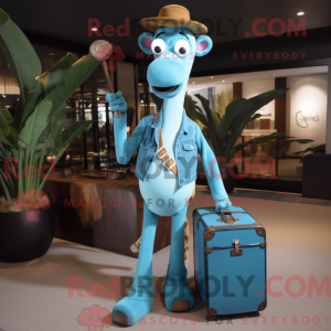 Cyan Giraffe mascot costume...