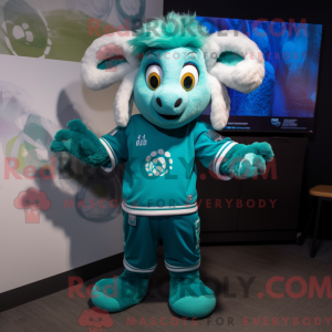Teal Ram maskotkostumefigur...