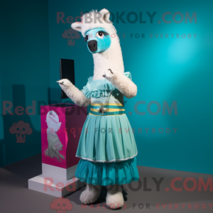 Cyan Lama maskot kostume...