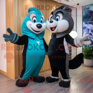 Cyan Skunk mascot costume...