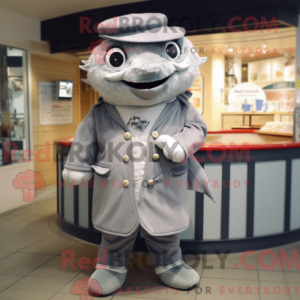 Grå Fish And Chips maskot...
