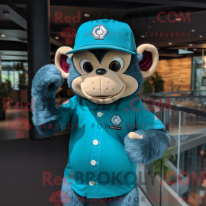 Teal Monkey maskot kostume...