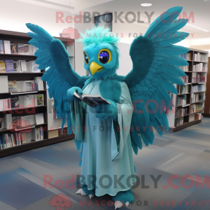 Cyan Harpy mascot costume...