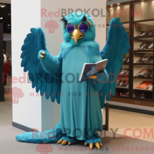 Cyan Harpy mascot costume...