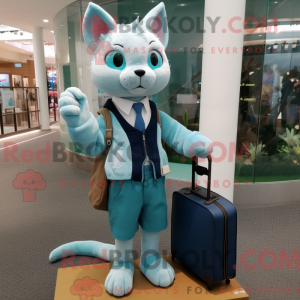 Cyan Cat maskot kostume...