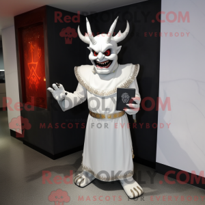 Witte demon mascottekostuum...