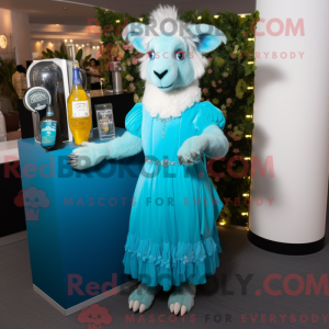 Cyan Angora Goat mascot...