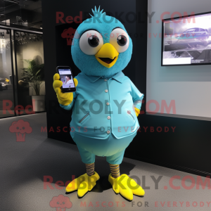 Cyan Canary mascot costume...