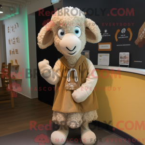 Tan Sheep maskot kostume...
