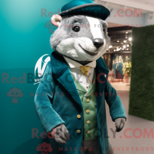 Teal Badger mascot costume...